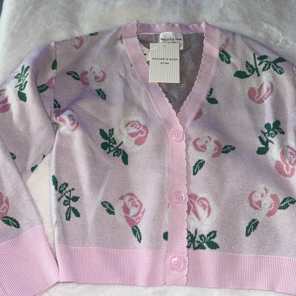NWT Willlow & Wind Pink valentine’s Day Rose Cardigan - Picture 6 of 8